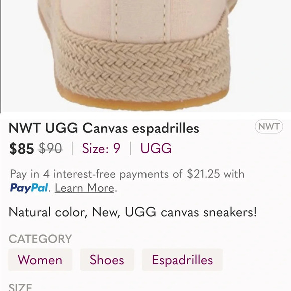 UGG Canvas espadrilles size 9.5 cream nwot - Picture 7 of 12